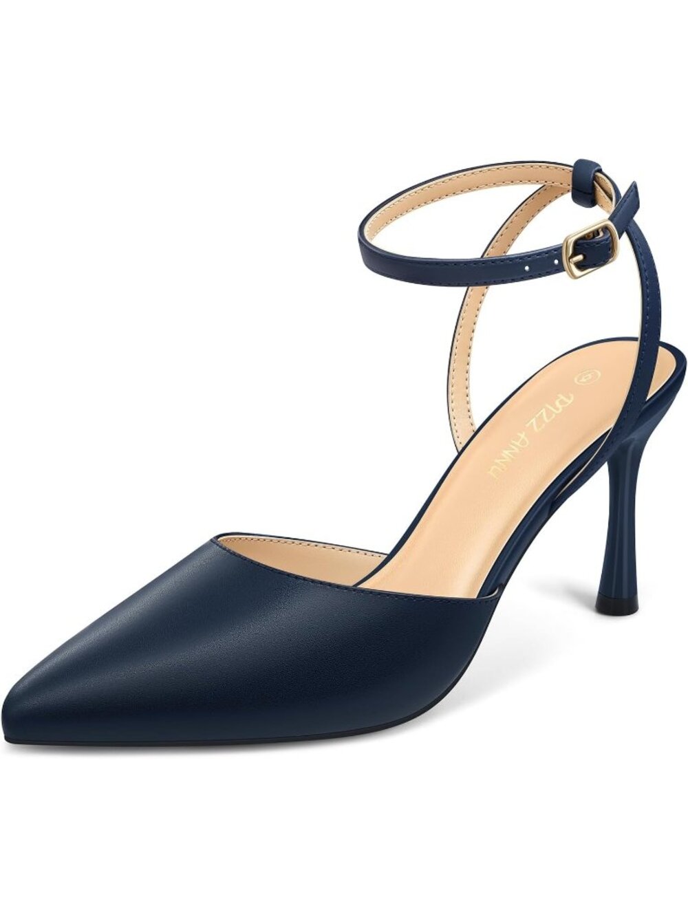 Women's Navy PU Cienna High Heels Sexy Stiletto Pumps Closed Toe Mesh Sparkly
